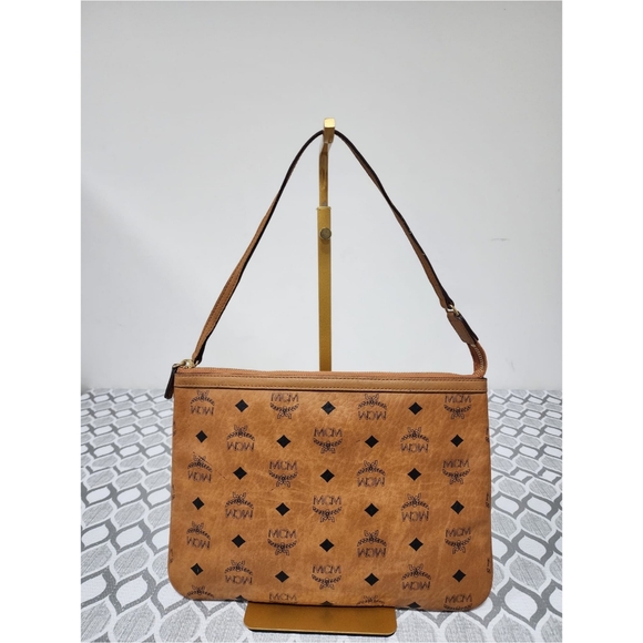 MCM Handbags - MCM Visetos Liz Shopper Pochette/Shoulder Bag Cognac